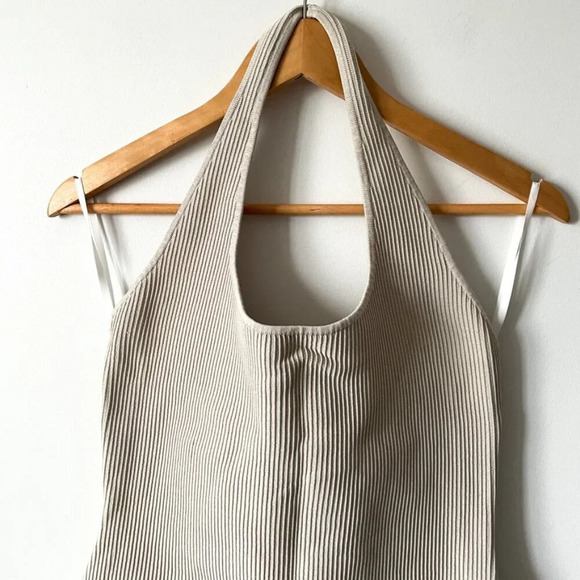 Aritzia Babaton Sculpt Knit Backless  Halter Dress Matte Pearl Size Large - Picture 4 of 7